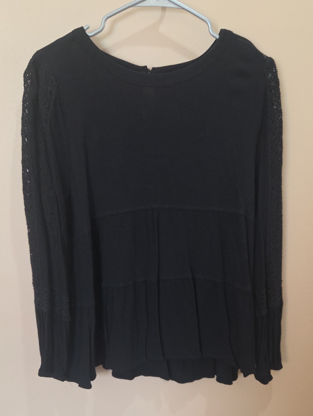 Black Long-Sleeve Tiered Women's Top